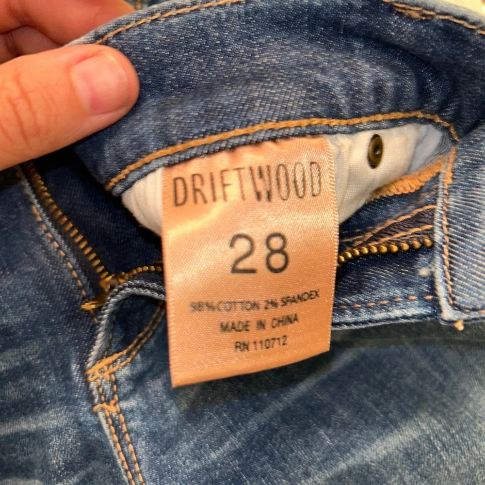 ANTHRO x DRIFTWOOD Eva Floral Embroidered Bootcut Jean Whiskering Raw hem SZ: 28 - Picture 7 of 13